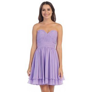 SHORT STRAPLESS CHIFFON DRESS WITH CORSET BACK BY STAR BOX 6097 (LILAC)